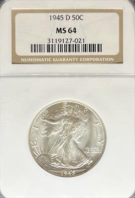1945-D Walking Liberty Half Dollar MS64 NGC