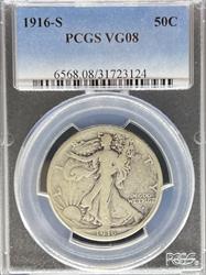 1916-S Walking Liberty Half Dollar VG8 PCGS