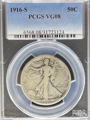 1916-S Walking Liberty Half Dollar VG8 PCGS
