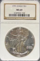 1991 Silver Eagle MS69 NGC