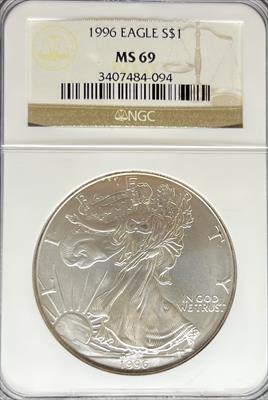1996 Silver Eagle MS69 NGC