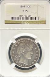 1893 Barber Half Dollar F15 NGC