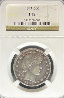 1893 Barber Half Dollar F15 NGC