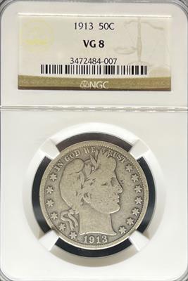 1913 Barber Half Dollar VG8 NGC