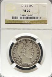 1915-S Barber Half Dollar VF20 NGC