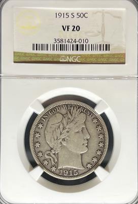 1915-S Barber Half Dollar VF20 NGC