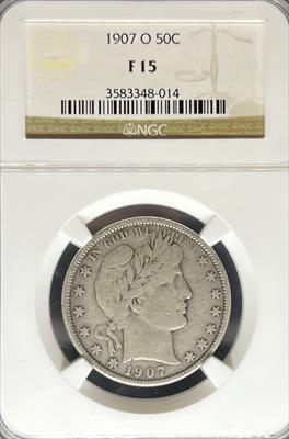 1907-O Barber Half Dollar F15 NGC