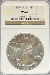 1989 Silver Eagle MS69 NGC