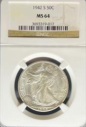 1942-S Walking Liberty Half Dollar MS64 NGC
