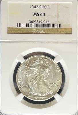 1942-S Walking Liberty Half Dollar MS64 NGC