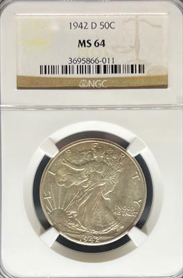1942-D Walking Liberty Half Dollar MS64 NGC