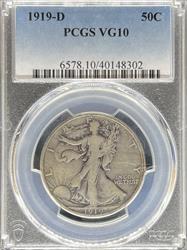 1919-D Walking Liberty Half Dollar VG10 PCGS