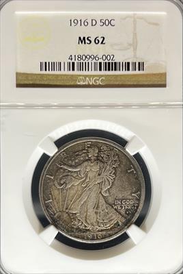 1916-D Walking Liberty Half Dollar MS62 NGC