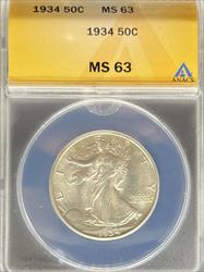1934 Walking Liberty Half Dollar MS63 ANACS