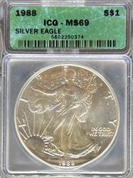 1988 Silver Eagle MS69 ICG