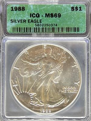 1988 Silver Eagle MS69 ICG