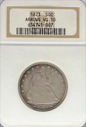 1873 Liberty Seated Half Dollar VG10 NGC Arrows