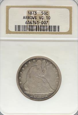 1873 Liberty Seated Half Dollar VG10 NGC Arrows