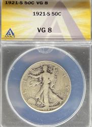 1921-S Walking Liberty Half Dollar VG8 ANACS