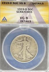 1919-D Walking Liberty Half Dollar VG DETAILS ANACS