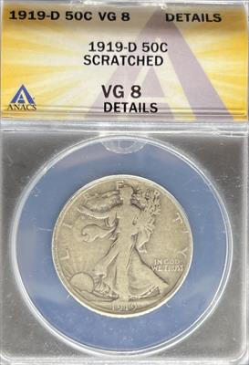 1919-D Walking Liberty Half Dollar VG DETAILS ANACS