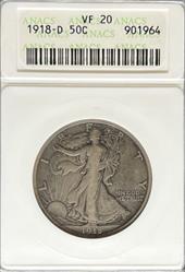 1918-D Walking Liberty Half Dollar VF20 ANACS