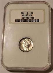 1941 S Mercury Dime MS66 FB NGC OH Toning