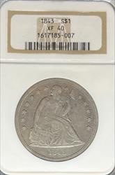 1843 Liberty Seated Dollar XF40 NGC