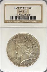 1921 Peace Dollar AU53 NGC
