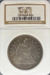 1872 Liberty Seated Dollar XF45 NGC