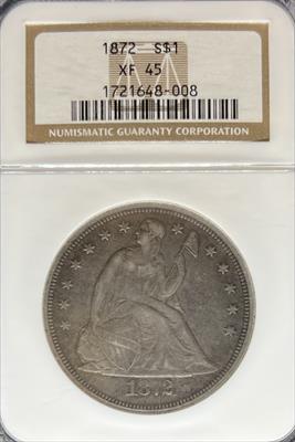 1872 Liberty Seated Dollar XF45 NGC