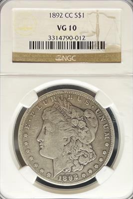 1892-CC Morgan Dollar VG10 NGC