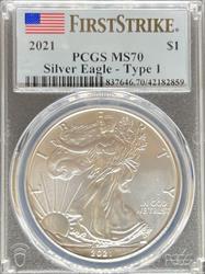 2021 T1 Silver Eagle MS70 PCGS First Strike