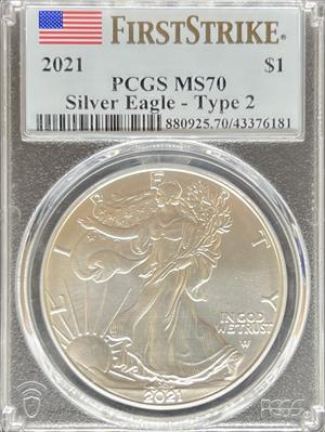 2021 T2 Silver Eagle MS70 PCGS First Strike