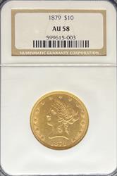 1879 $10 Liberty AU58 NGC