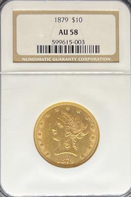 1879 $10 Liberty AU58 NGC