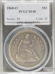 1860-O Liberty Seated Dollar XF40 PCGS
