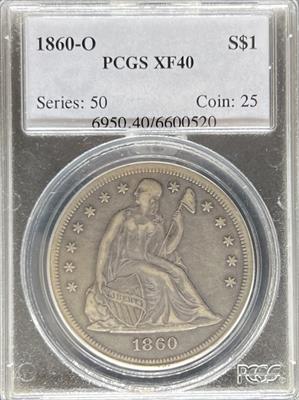 1860-O Liberty Seated Dollar XF40 PCGS