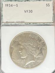 1934-S Peace Dollar VF30 PCI