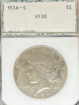 1934-S Peace Dollar VF30 PCI