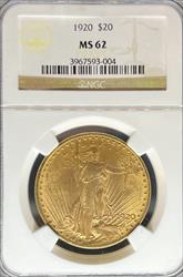 1920 $20 St Gaudens MS62 NGC