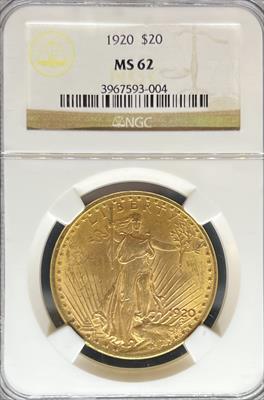1920 $20 St Gaudens MS62 NGC