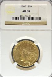 1909 $10 Indian AU58 NGC