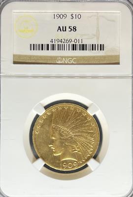 1909 $10 Indian AU58 NGC