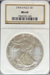 2004 Silver Eagle MS69 NGC