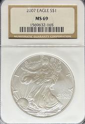 2007 Silver Eagle MS69 NGC