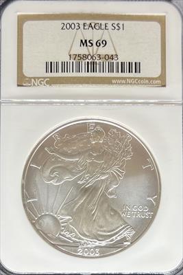 2003 Silver Eagle MS69 NGC