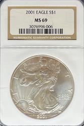 2001 Silver Eagle MS69 NGC