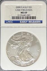 2008 Silver Eagle MS69 NGC Early Release