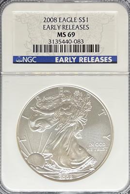 2008 Silver Eagle MS69 NGC Early Release
